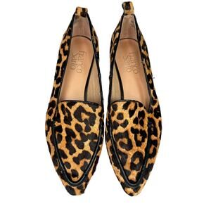 Franco Sarto Pointy Toe Leopard Animal Print Calf Hair Leather Loafers Sz 6.5